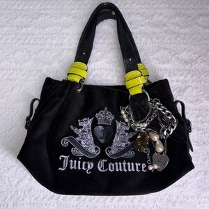 Vintage Juicy Couture Black and Green Shoulder Purse with Charms